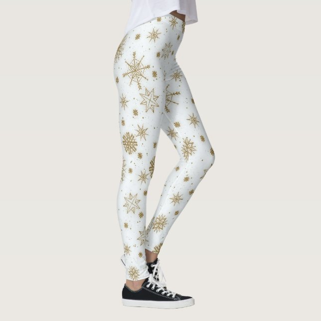 Legging Dourado Flocos de Neve Design Branco (Direita)
