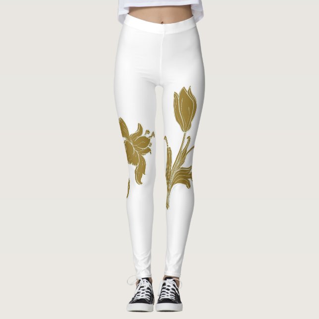 Legging Dourado Floral (Frente)