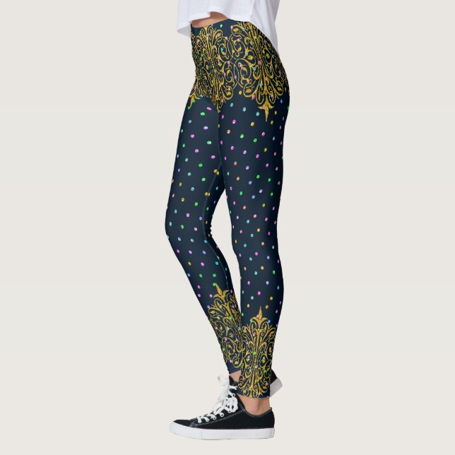 Legging Dourado local e padrão de polkadots coloridos (Esquerda)