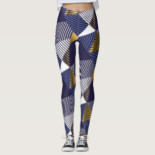 Legging Dourado luxo azul: padrão geométrico sem costura