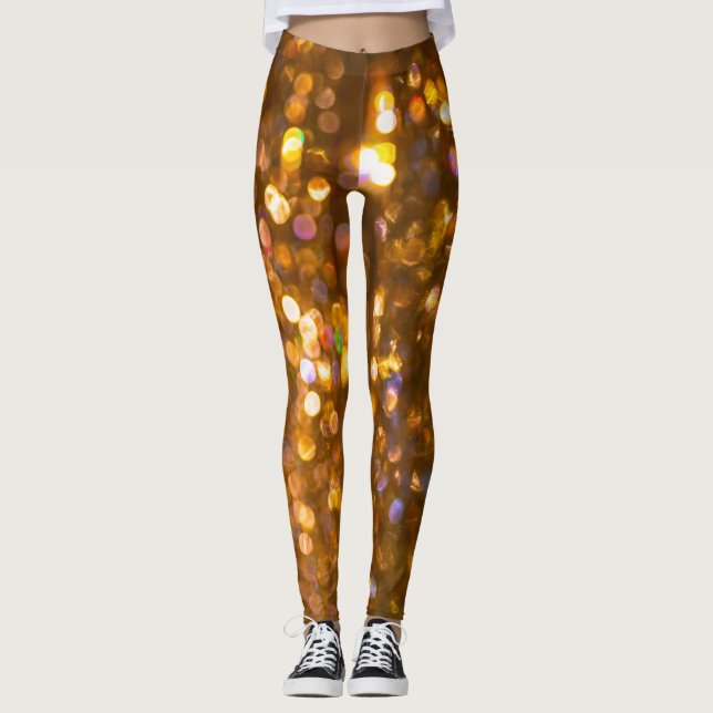 Legging Dourado Natal: Fundo Abstrato de desfocado (Frente)