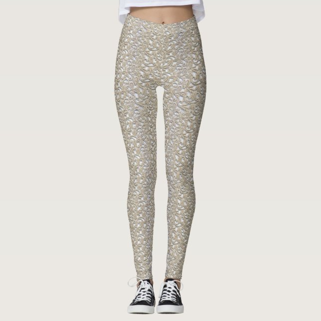 Legging Dourado padrão de rendas Yoga Gym Exercício Leggin (Frente)