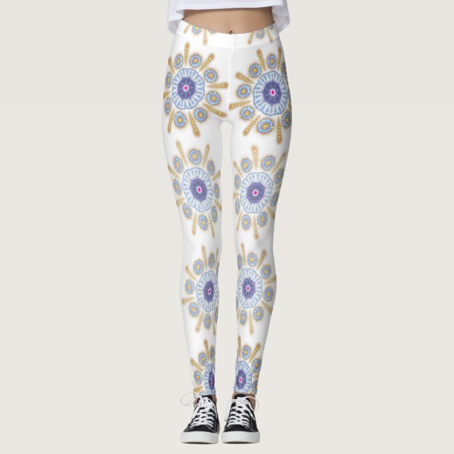 Legging Dourado, roxo e azul cativante (Frente)