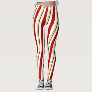 Legging Dourado Verde Vermelho - Canas Brancas Stripe Nata