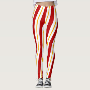 Legging Dourado Vermelho e Doces Brancos Stripe Natal