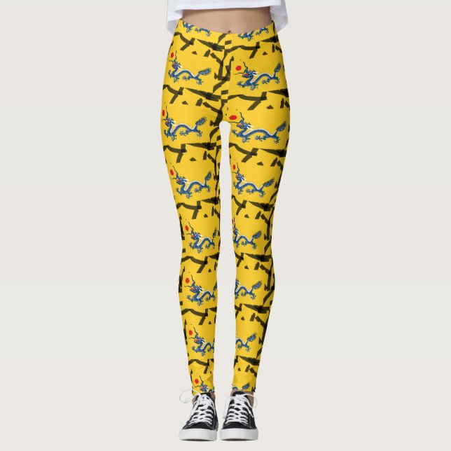 Legging dragão azul em amarelo (Frente)