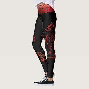 Legging Dragão Banda Vermelho Negro Iridescente Vermelho