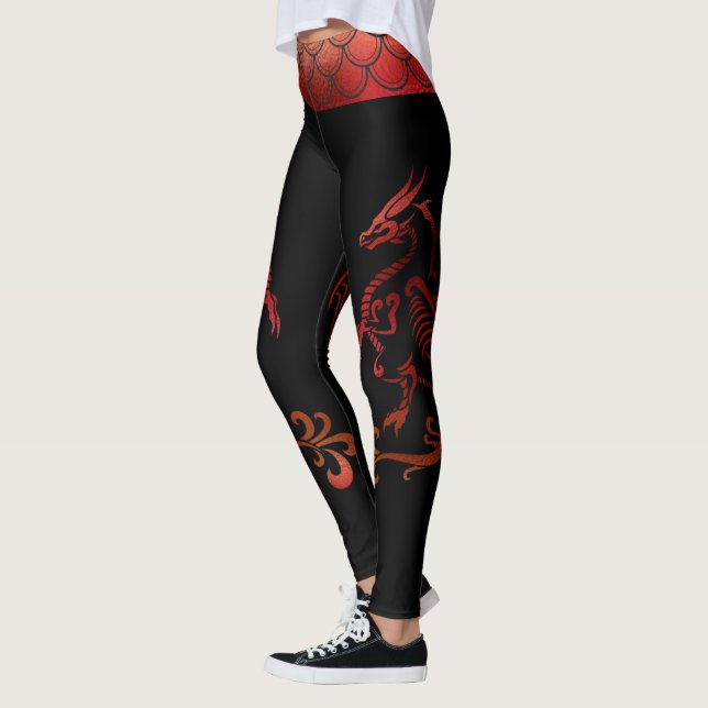 Legging Dragão Banda Vermelho Negro Iridescente Vermelho  (Esquerda)
