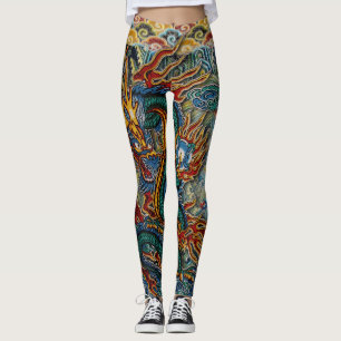 Legging Dragão chinês impetuoso bordado
