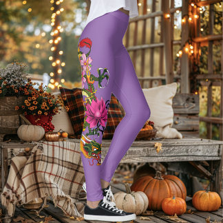 Legging Dragão chinês Lotus Cherry Blossoms
