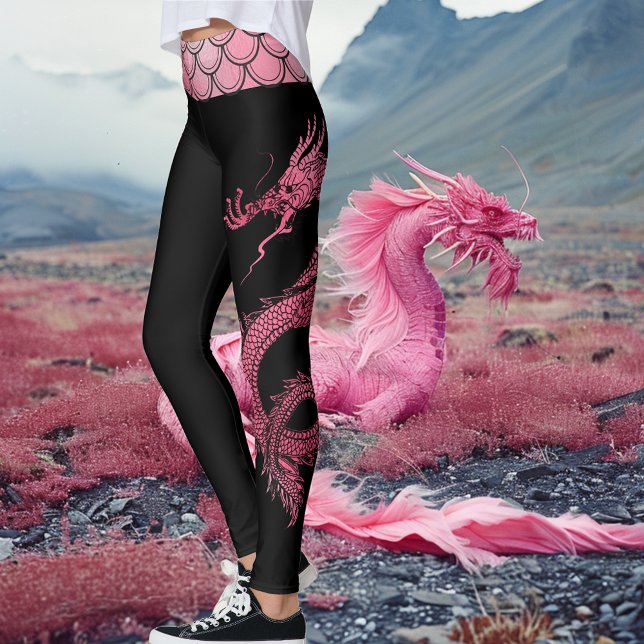 Legging Dragão Chinês preto-rosa - Escala Iridescente Chin (Criador carregado)