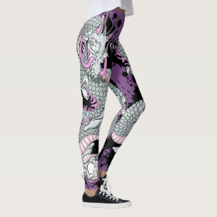 Legging Dragão cinzento do tatuagem do respingo no roxo