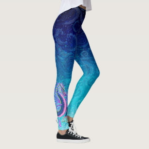 Legging Dragão de Água Azul e Rosa Pequeno