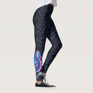 Legging Dragão de Água Pequena com Escalas Azuis de Drag