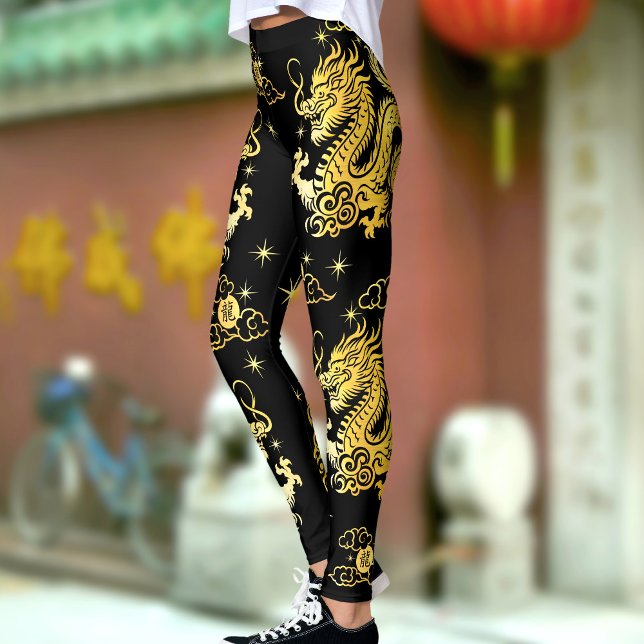 Legging Dragão de espuma de ouro preto Chinês Lunar Ano No (LINK FOR 2025 YEAR OF THE SNAKE: https://www.zazzle.com/collections/119316095761799932)