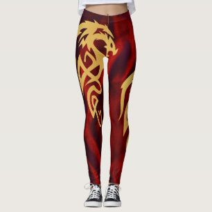 Legging Dragão Dourado Mágico Vermelho Encantado Minimalis