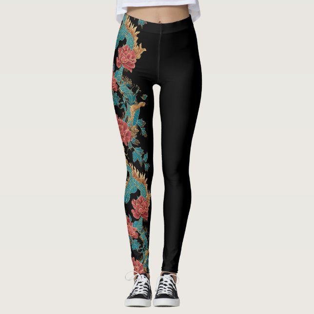 Legging Dragão Estilo de Tatuagem Japonês (Frente)