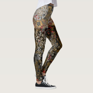Legging Dragão oriental da prata da folha Dourado