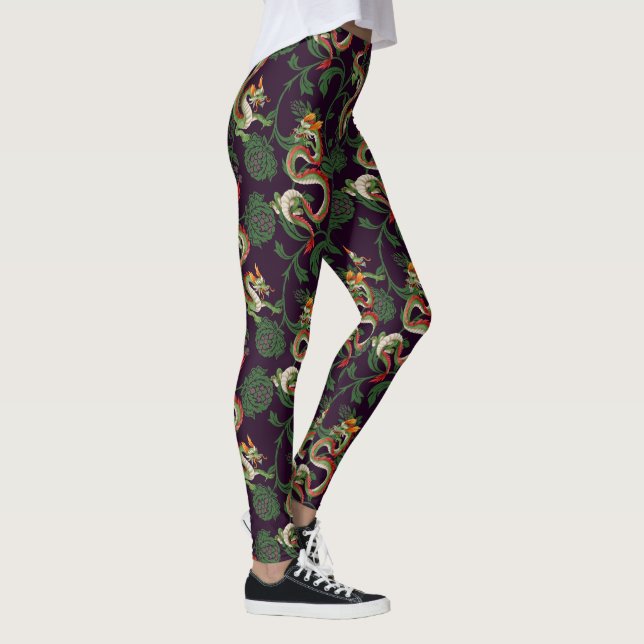 Legging Dragão Verde E Flores (Direita)