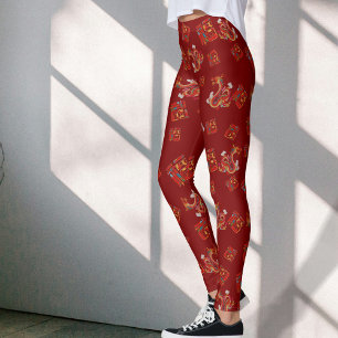 Legging Dragão Vermelho Chinês de Ano Novo Símbolo 福
