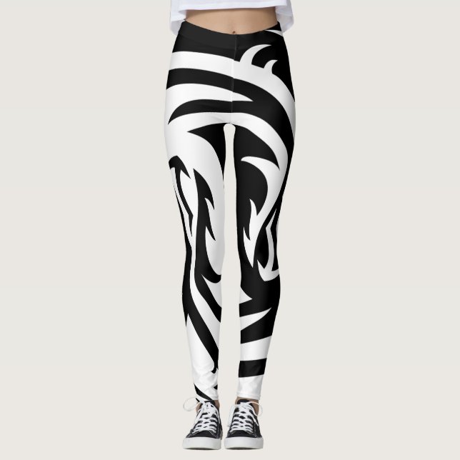 Legging Dragão Yin e Yang em preto e branco (Frente)