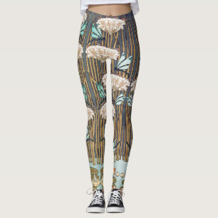 Legging Dragões Água Lírios Marsh Art Nouveau