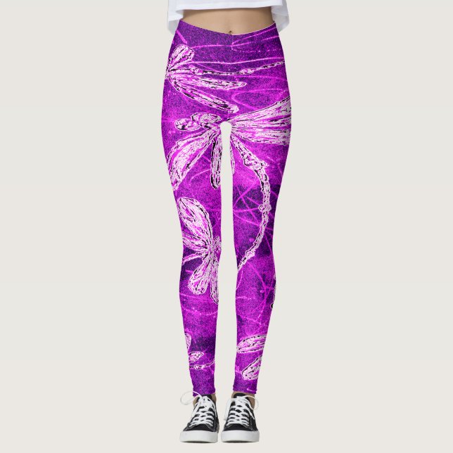 Legging Dragões de prata em um céu magenta (Frente)