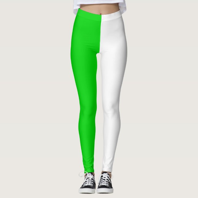 Legging Duas Pontas Brancas Verdes Dividem Metade Design (Frente)