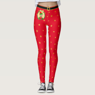 Legging duende de Natal, grinalda de pinheiro & estrelas e