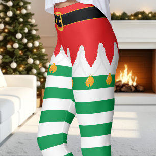 Legging Duende de Natal Listra Vermelha e Verde Festa