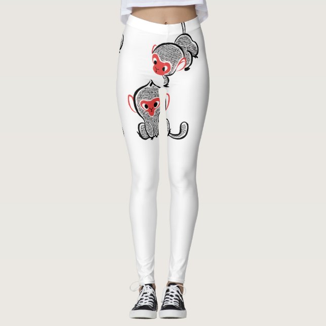 Legging Duo de Macacos Asiáticos: Sentados e Escalando (Frente)