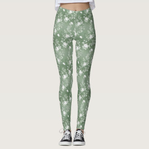 Legging Dusty Sage Floral Verde Flor Padrão Verde