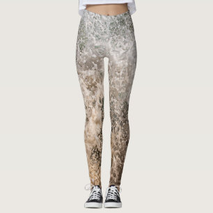 Legging Dynamic Ocean Waves and Sea Foam Abstract