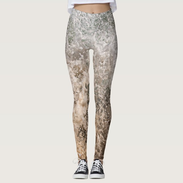 Legging Dynamic Ocean Waves and Sea Foam Abstract (Frente)