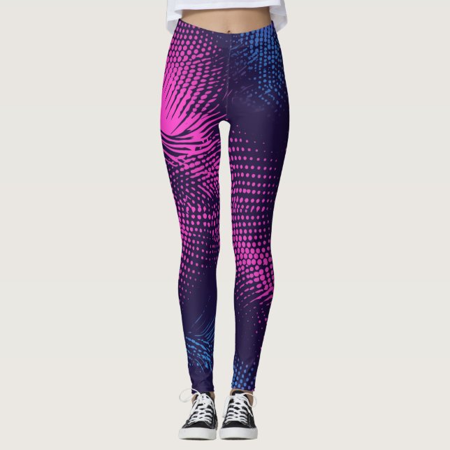Legging 💖 Dynamic Pink & Purple Dotted Abstract Pattern  (Frente)