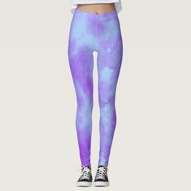 Legging Efeito da nuvem de tempestade na moda azul púrpura (Frente)