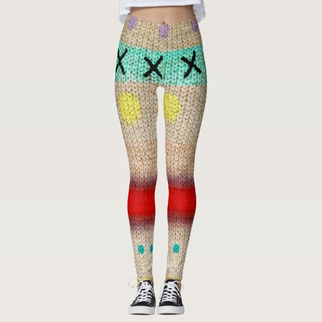 Legging efeito de costura arte colorida (Frente)