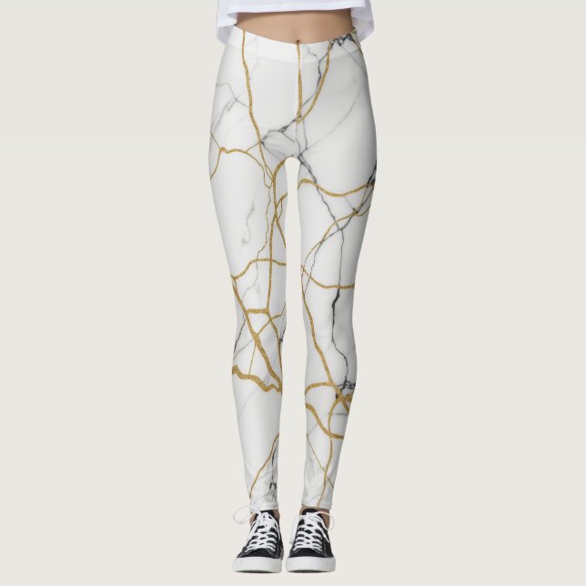 Legging Efeito Marble com Veias Douradas (Frente)