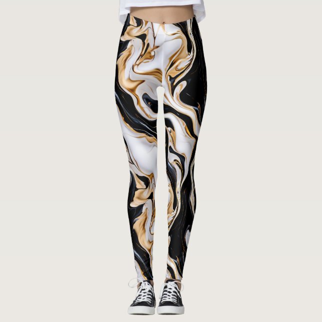 Legging Efeito mármore preto, branco e Dourado Ai (Frente)