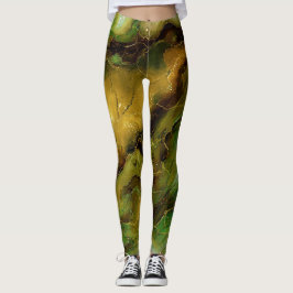Legging Efeito Marmoreado em Verde e Dourado