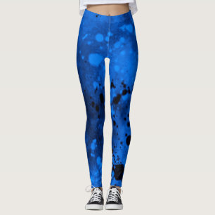 Legging Efeito Splatter de Tinta Azul e Preto