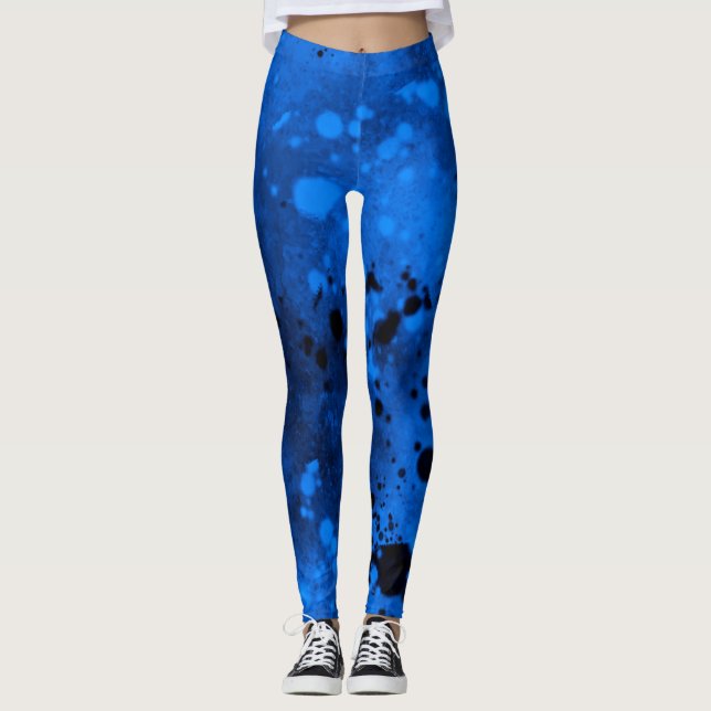 Legging Efeito Splatter de Tinta Azul e Preto (Frente)