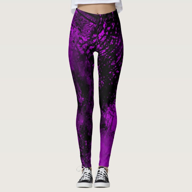 Legging Efeito Splatter de Tinta Puro e Preto (Frente)