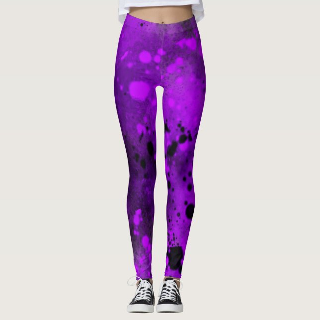 Legging Efeito Splatter de Tinta Puro e Preto (Frente)