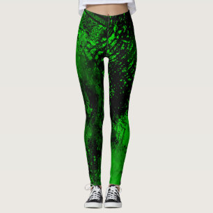 Legging Efeito Splatter de Tinta Verde e Preto