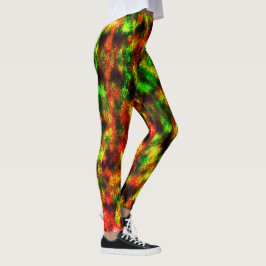 Legging Efeito verde, amarelado, avermelhado, pena.