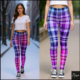Legging Electric Blue Pink Plaid Gradient Design