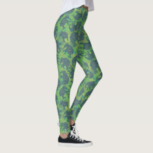 Legging Elefantes de Paisley Cute em Folha de Fundo Verde