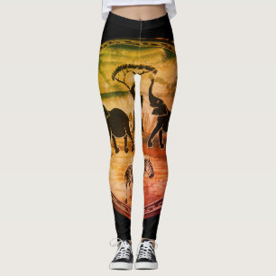 Legging Elefantes e Zebra Marchando Selvagem