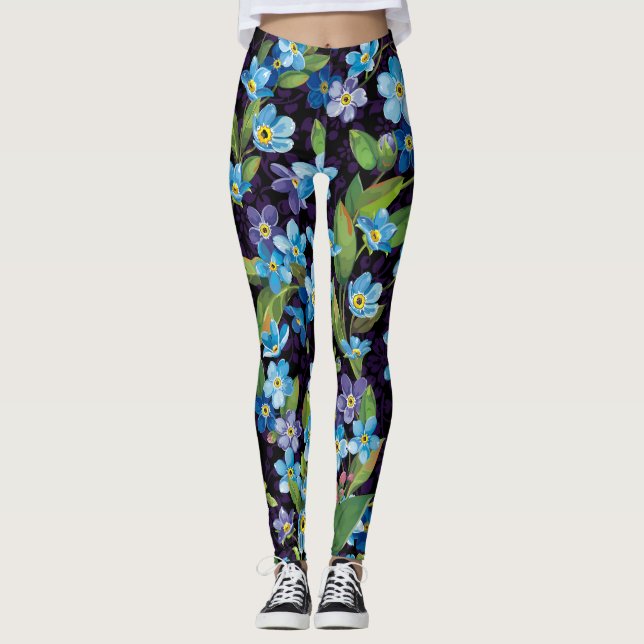 Legging Elegance Forget-Me-Not Floral Patterno (Frente)